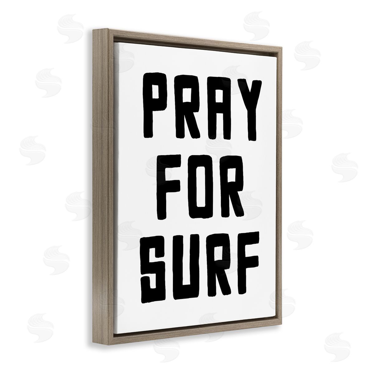 Lettered and Lined Pray For Surf Simple Sentiment Brown Floating Frame Canvas Wall Art Print