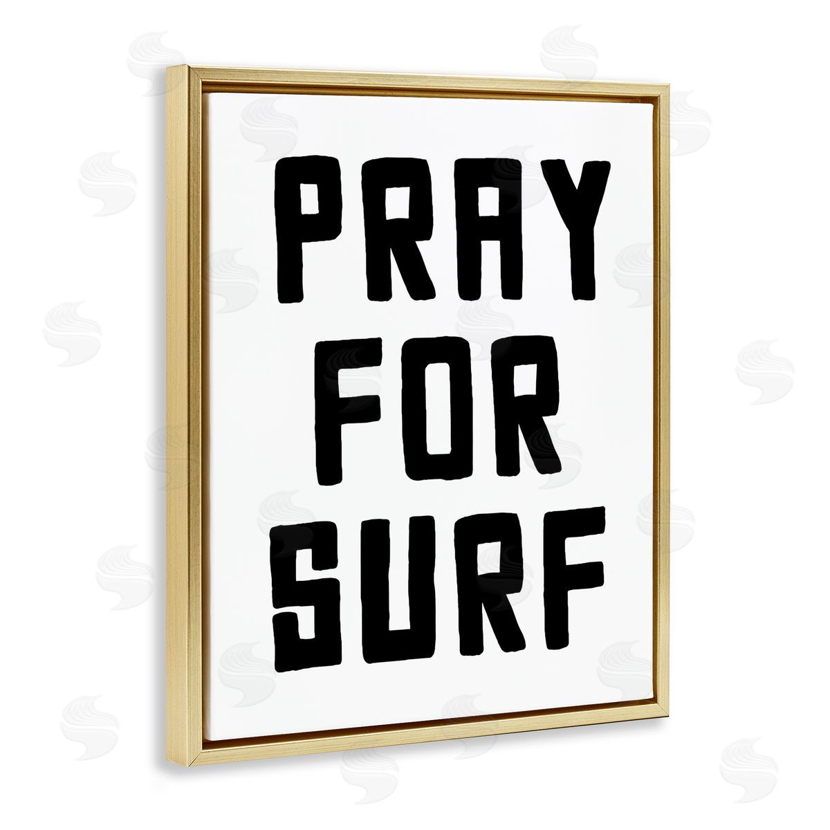 Lettered and Lined Pray For Surf Simple Sentiment Gold Floating Frame Canvas Wall Art Print