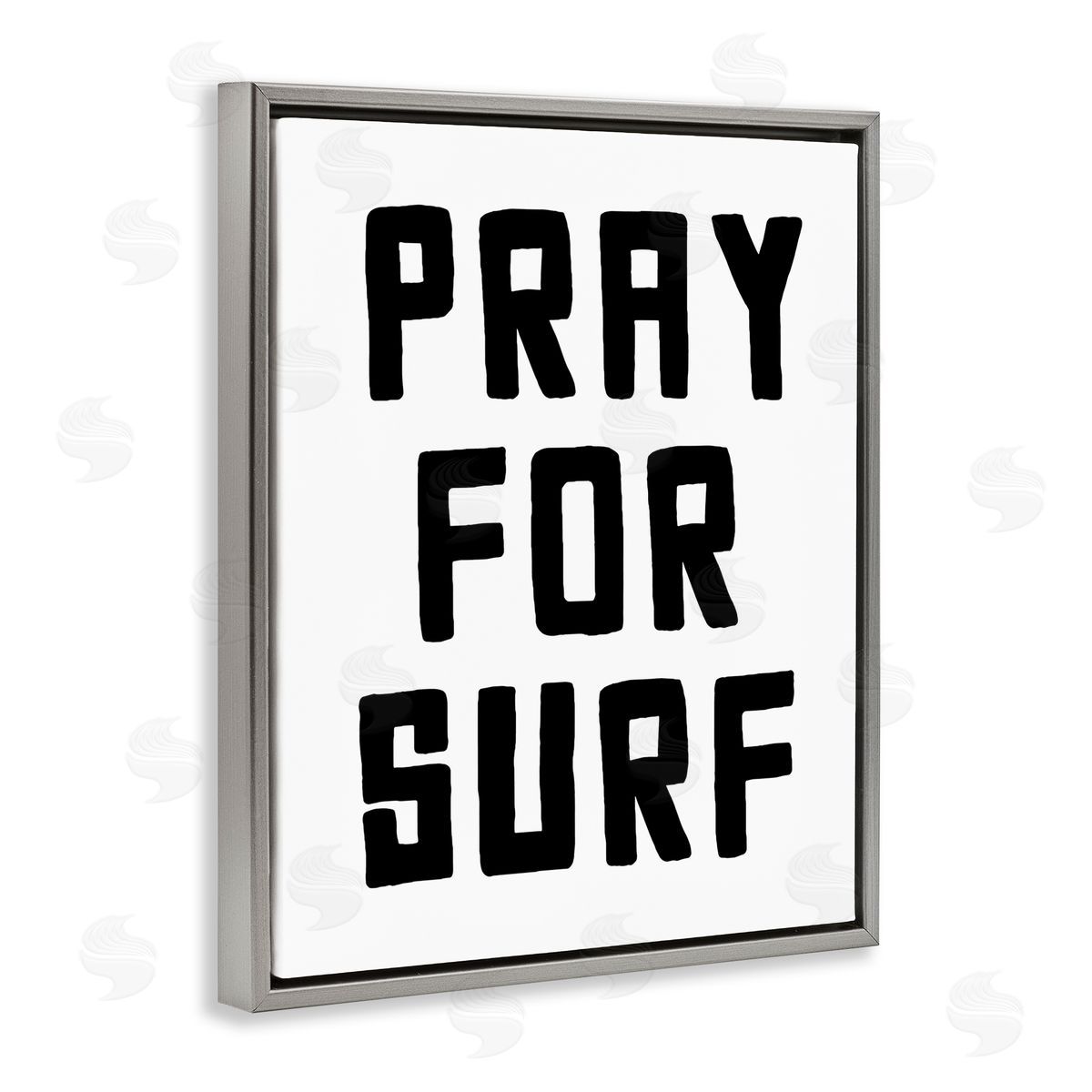 Lettered and Lined Pray For Surf Simple Sentiment Gray Floating Frame Canvas Wall Art Print