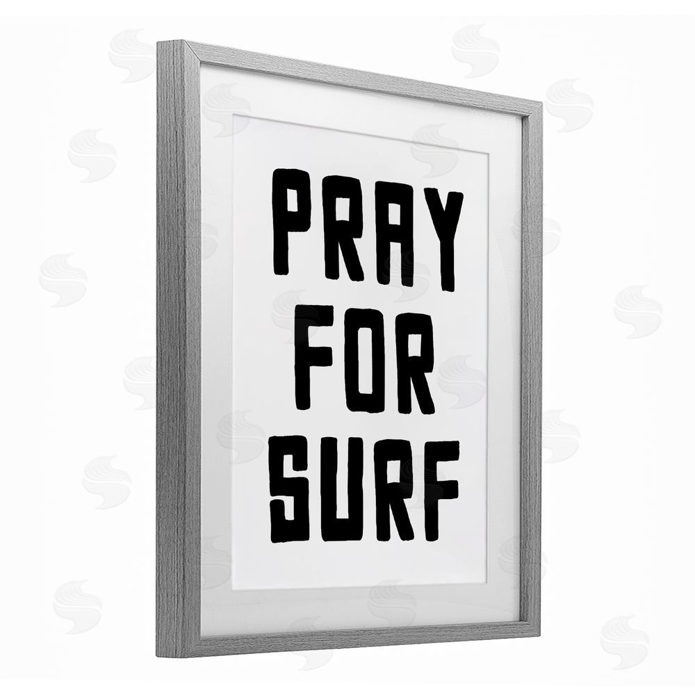 Lettered and Lined Pray For Surf Simple Sentiment Gray Framed Print Under Glass Wall Art