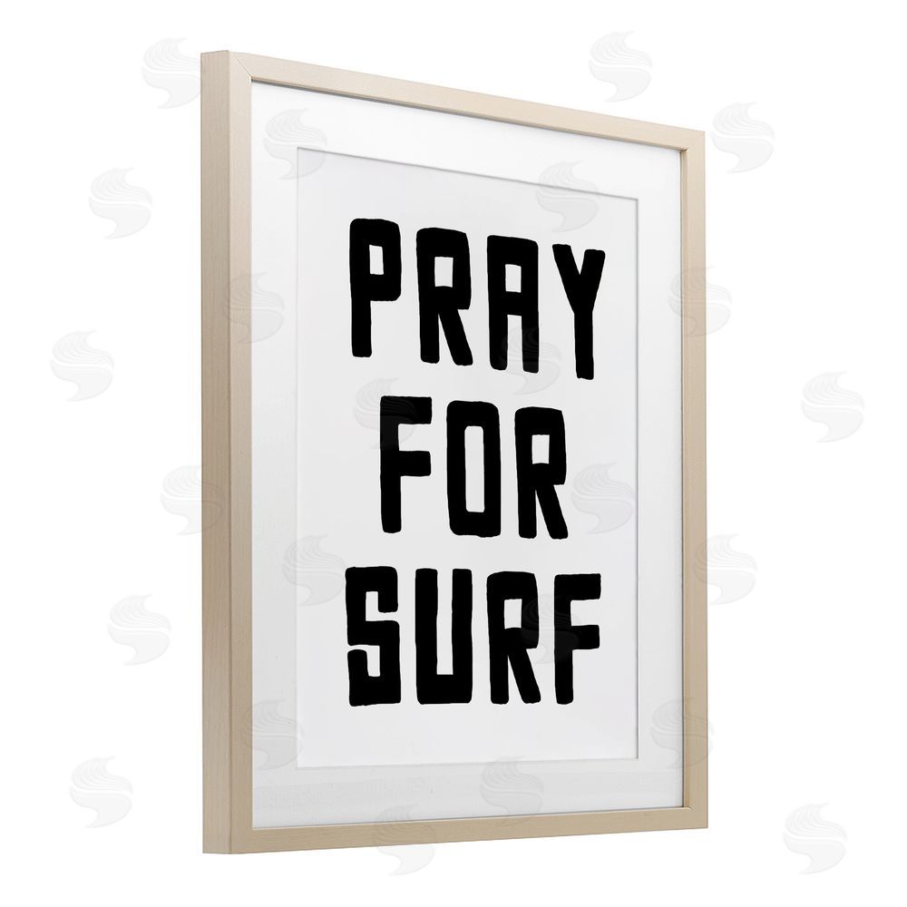 Lettered and Lined Pray For Surf Simple Sentiment Brown Framed Print Under Glass Wall Art
