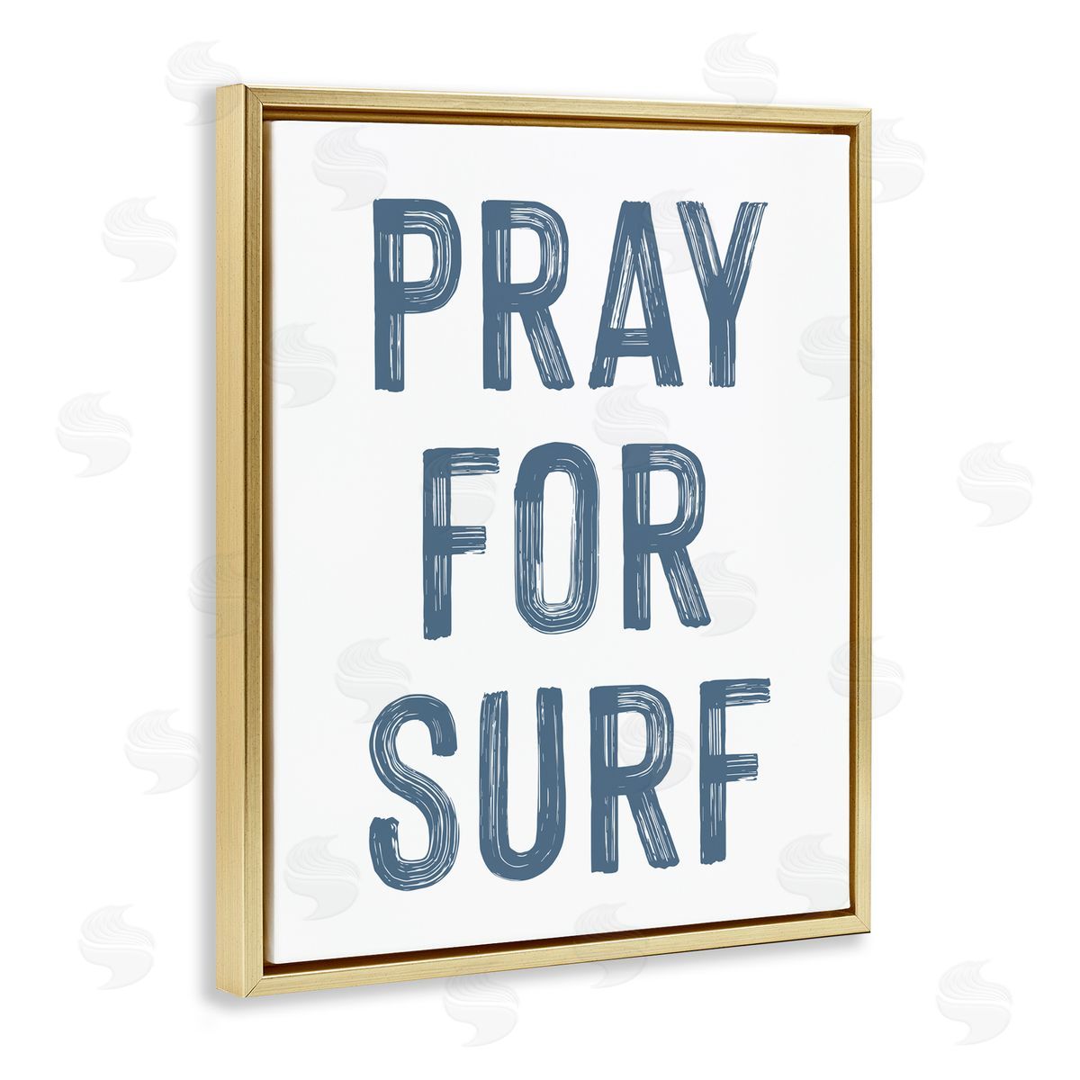 Lettered and Lined Summer Sentiment Pray For Surf Gold Floating Frame Canvas Wall Art Print