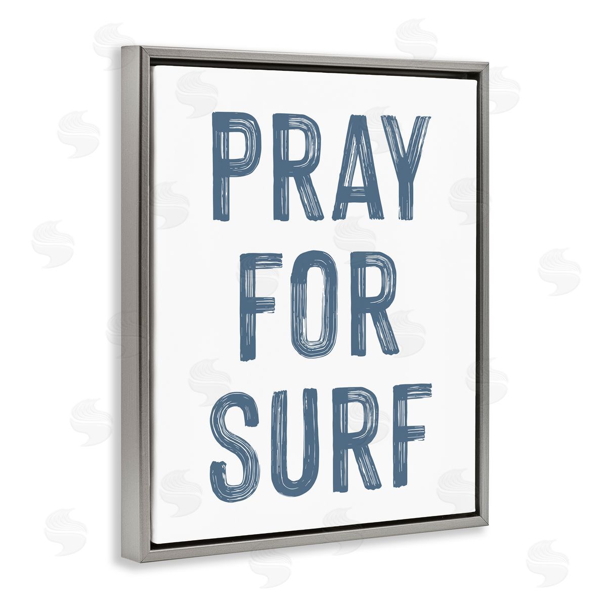 Lettered and Lined Summer Sentiment Pray For Surf Gray Floating Frame Canvas Wall Art Print