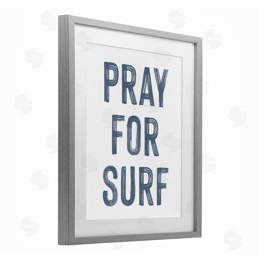 Lettered and Lined Summer Sentiment Pray For Surf Gray Framed Print Under Glass Wall Art
