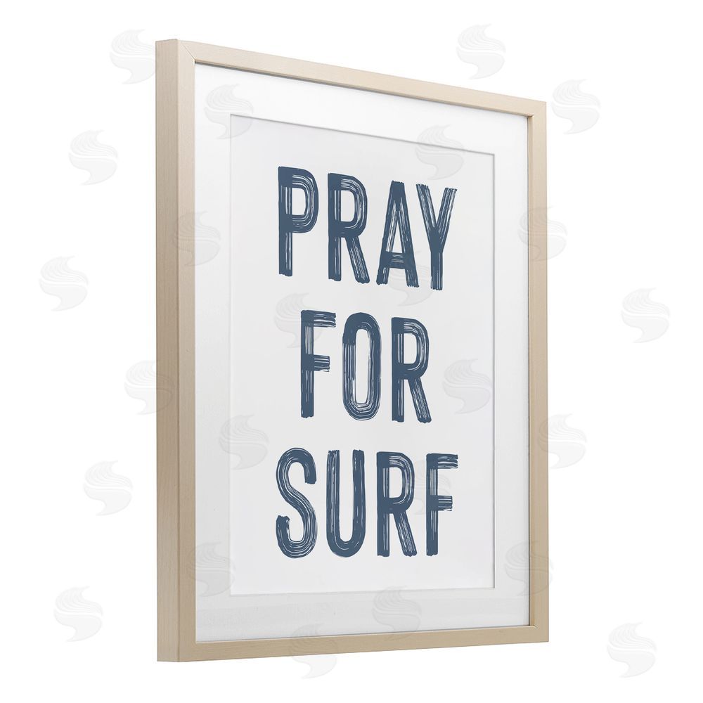 Lettered and Lined Summer Sentiment Pray For Surf Brown Framed Print Under Glass Wall Art