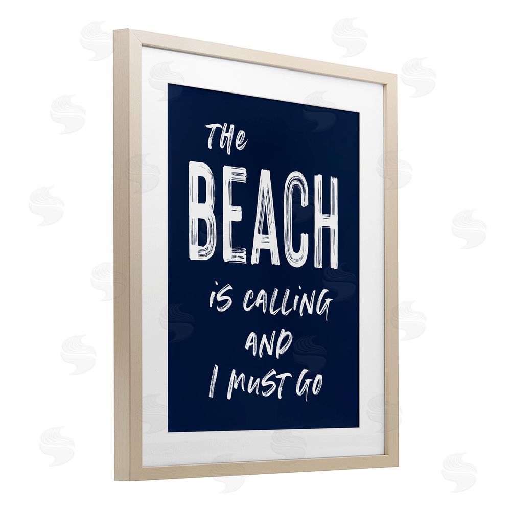 Lettered and Lined Beach Is Calling Summer Sentiment Brown Framed Print Under Glass Wall Art