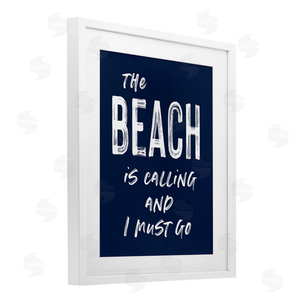 Lettered and Lined Beach Is Calling Summer Sentiment White Framed Print Under Glass Wall Art