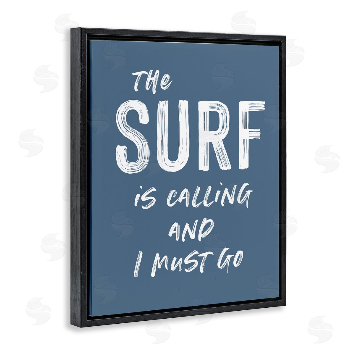 Lettered and Lined Surf Is Calling Must Go Black Floating Frame Canvas Wall Art Print