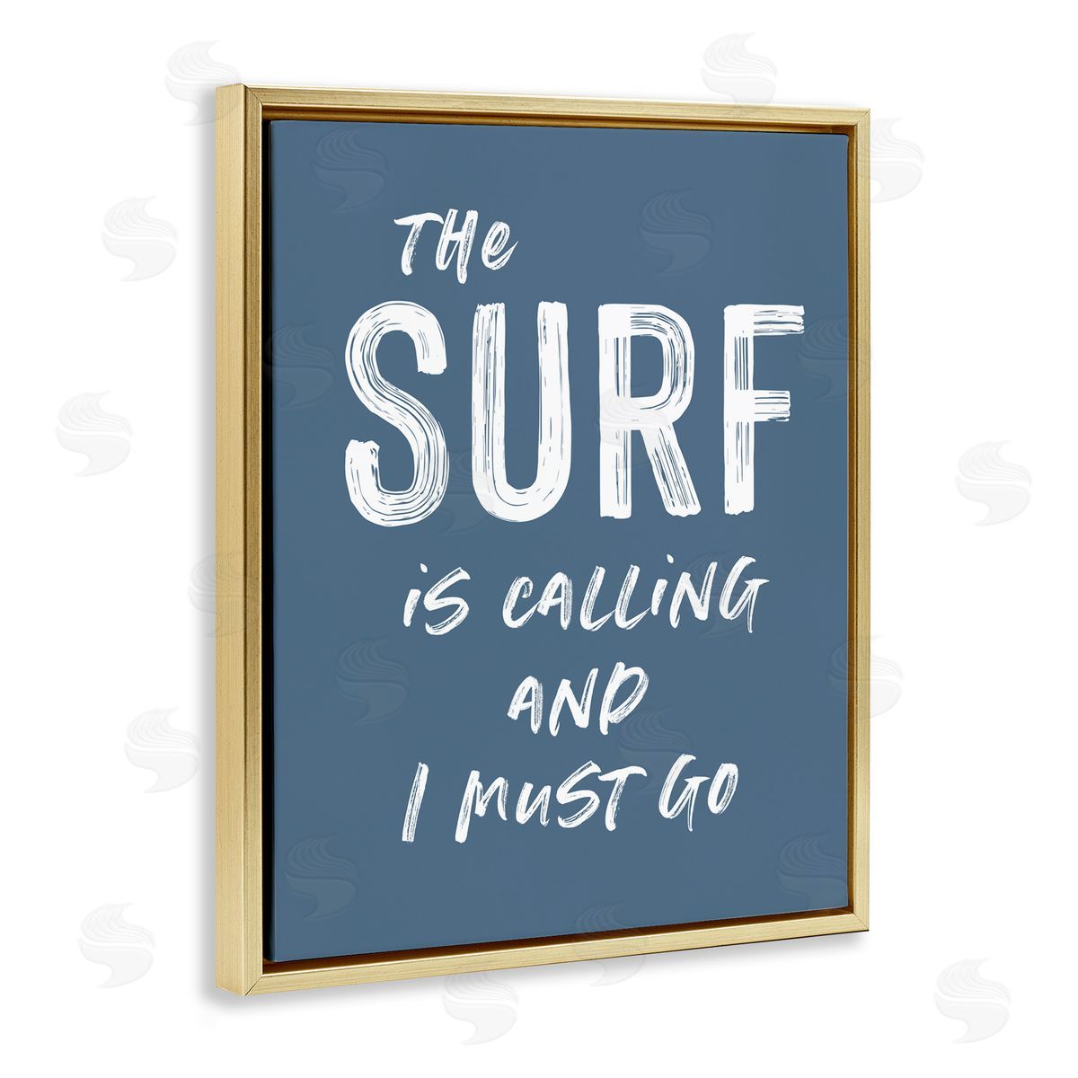 Lettered and Lined Surf Is Calling Must Go Gold Floating Frame Canvas Wall Art Print