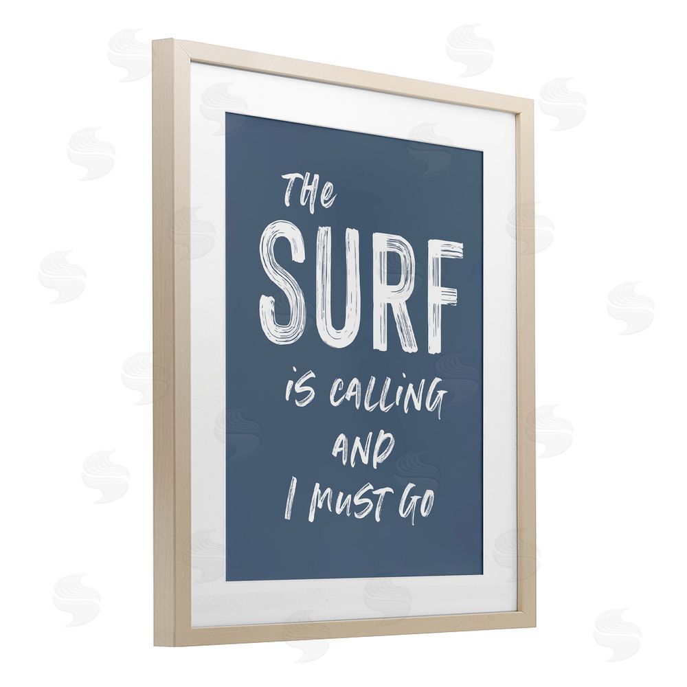 Lettered and Lined Surf Is Calling Must Go Brown Framed Print Under Glass Wall Art