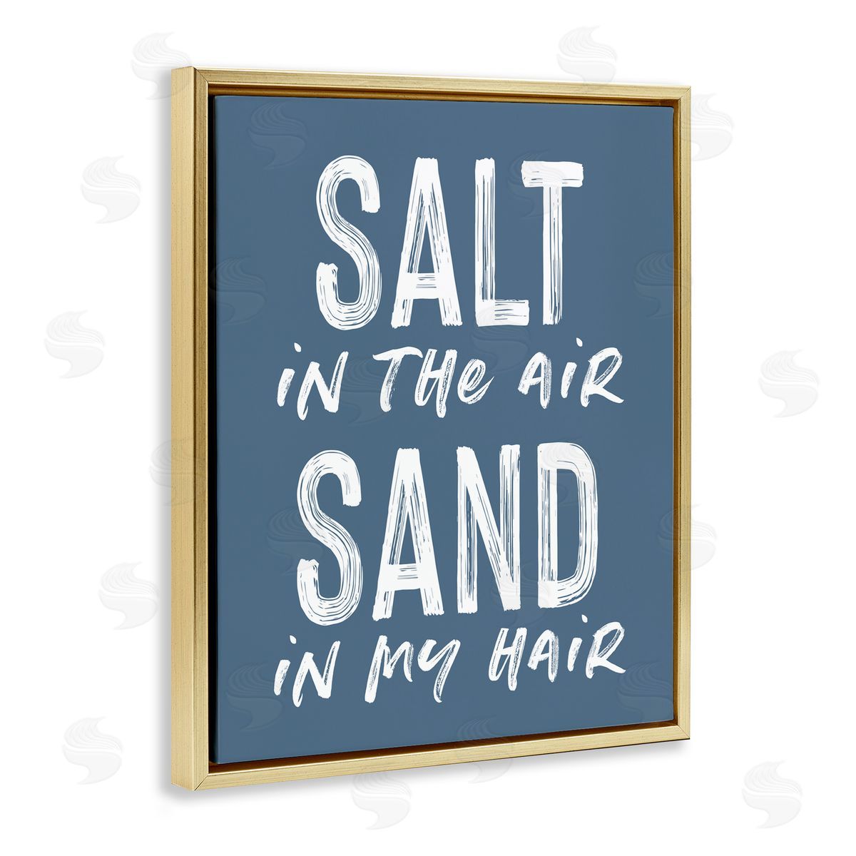 Lettered and Lined Summer Sentiment Salt Sand In Hair Gold Floating Frame Canvas Wall Art Print