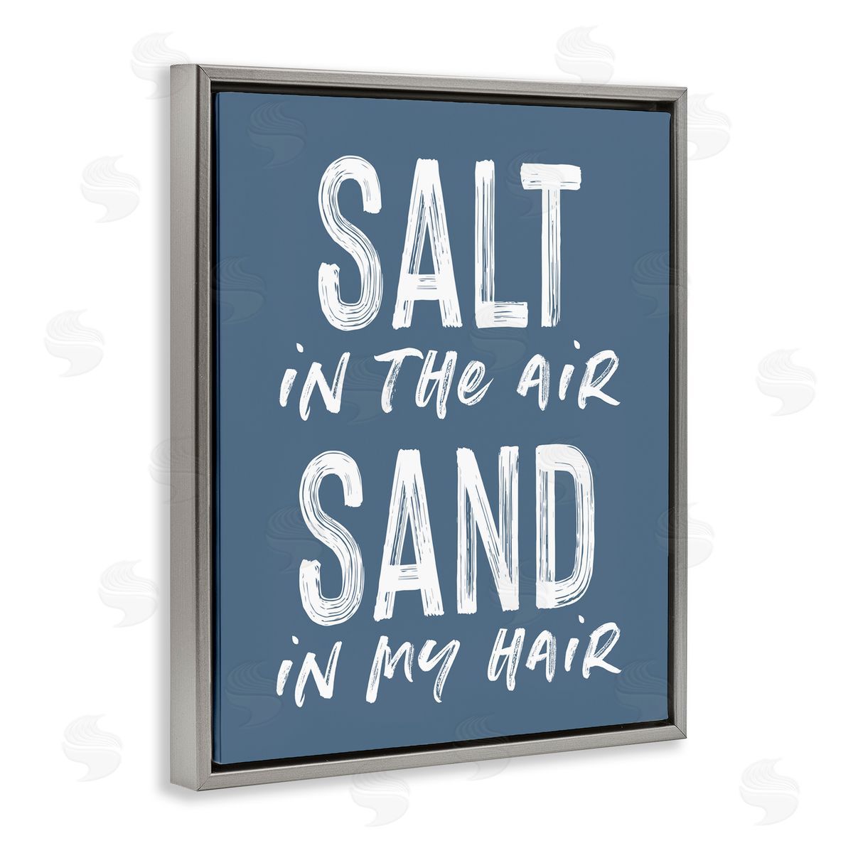 Lettered and Lined Summer Sentiment Salt Sand In Hair Gray Floating Frame Canvas Wall Art Print