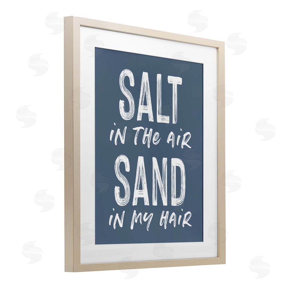 Lettered and Lined Summer Sentiment Salt Sand In Hair Brown Framed Print Under Glass Wall Art