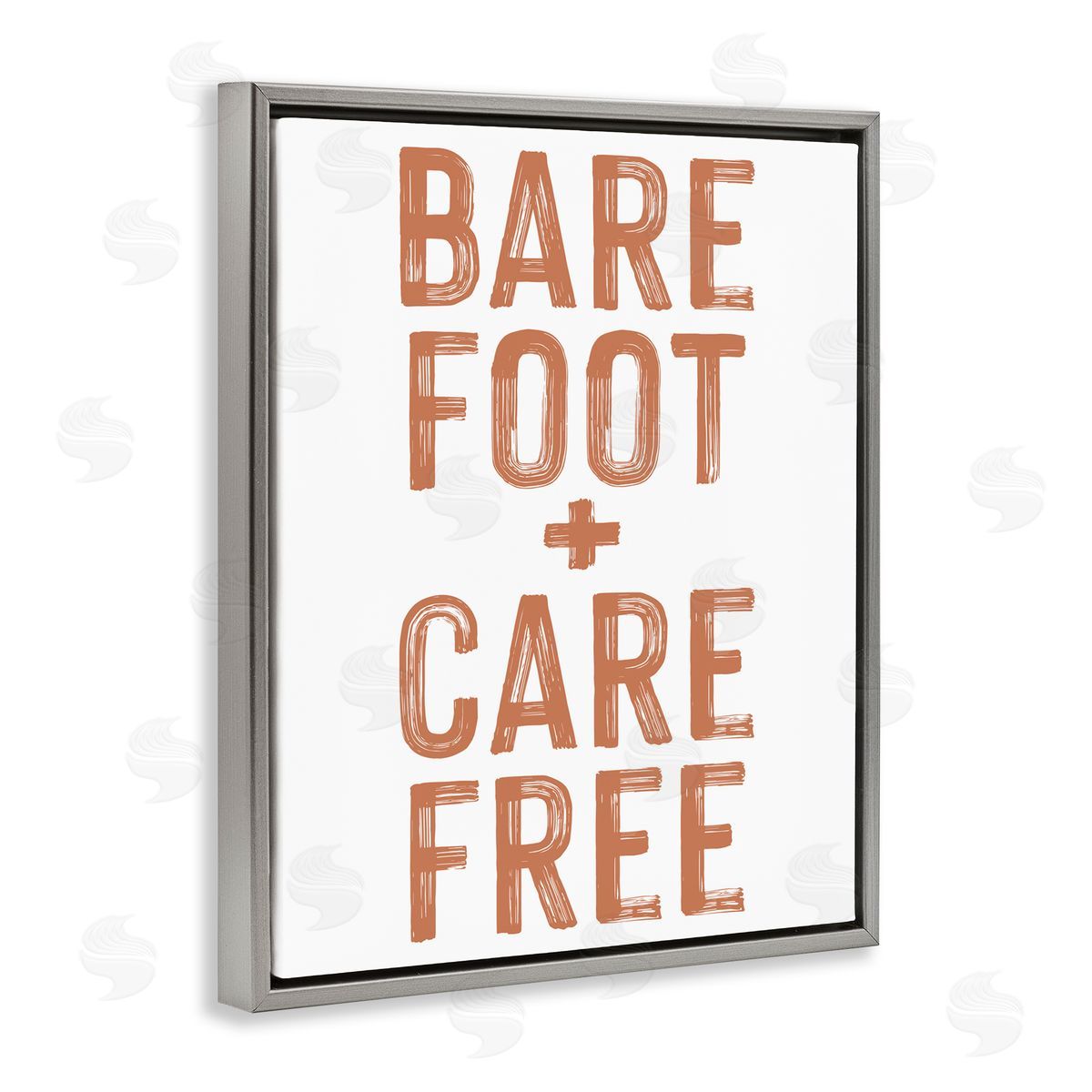 Lettered and Lined Barefoot Carefree Summer Sentiment Gray Floating Frame Canvas Wall Art Print