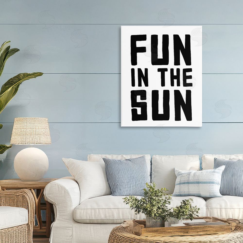Lettered and Lined Fun In Sun Simple Sentiment Stretched Canvas Wall Art Print in Room
