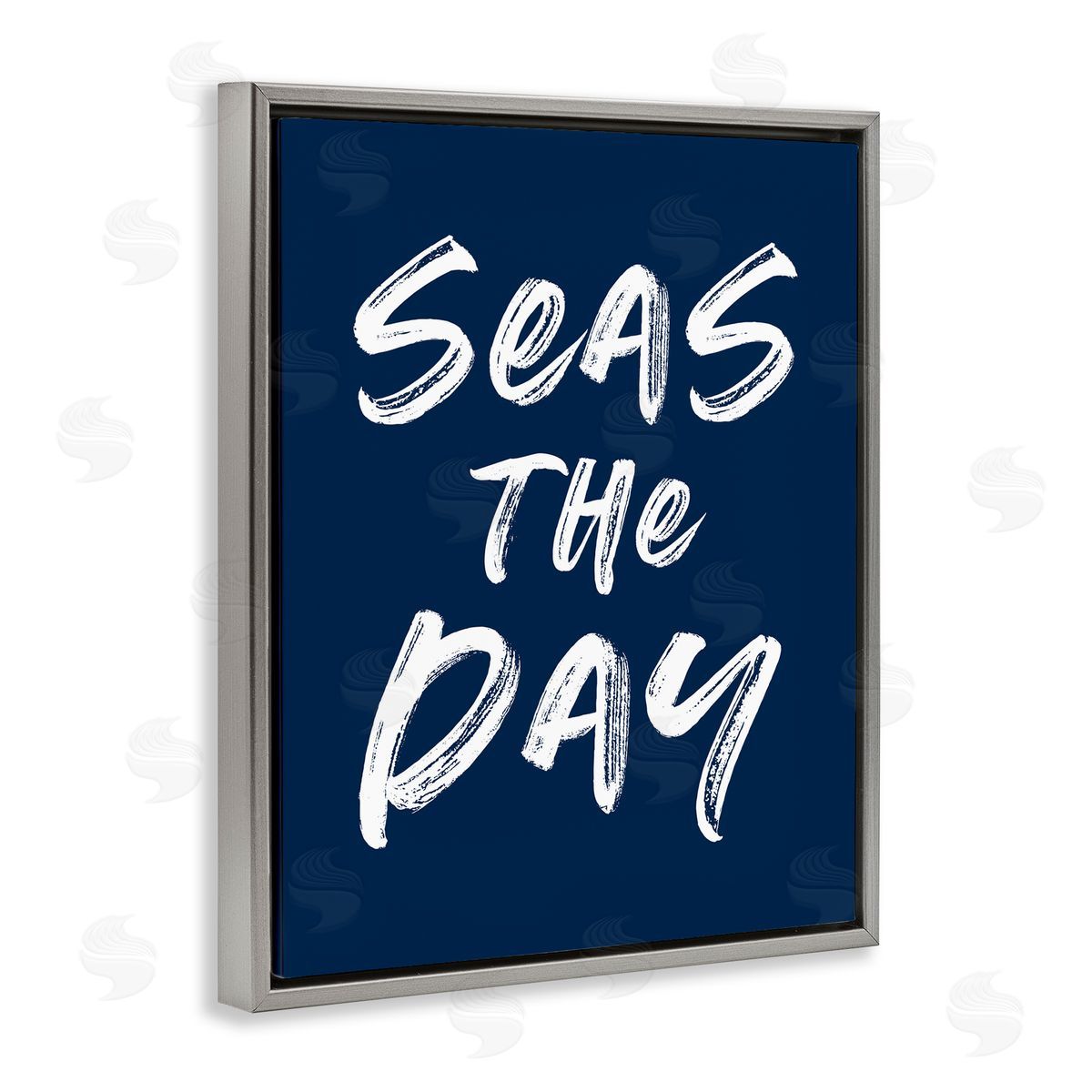 Lettered and Lined Seas The Day Sentiment Gray Floating Frame Canvas Wall Art Print