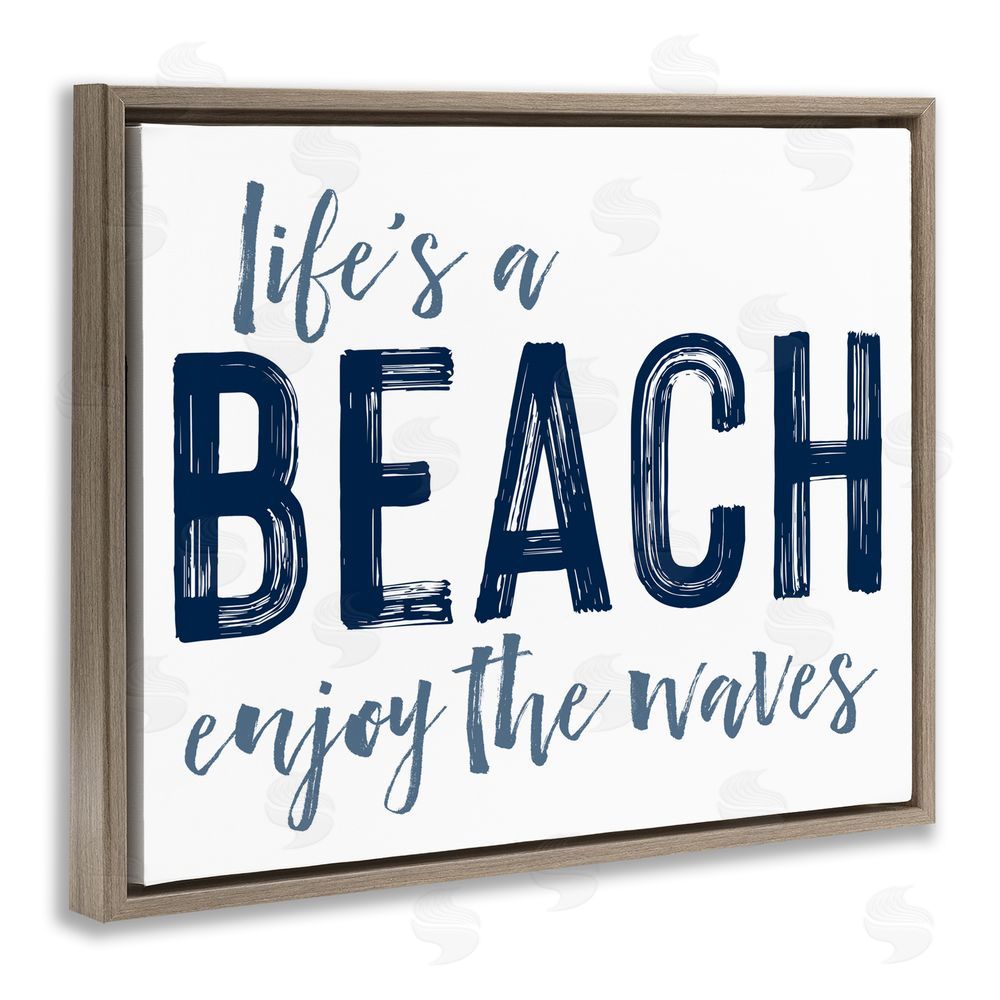 Lettered and Lined Summer Sentiment Enjoy Waves Brown Floating Frame Canvas Wall Art Print