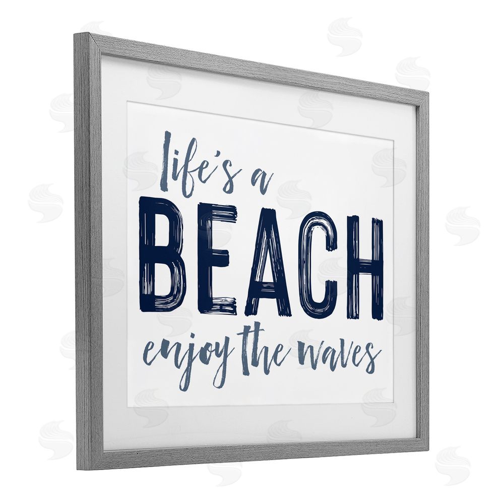 Lettered and Lined Summer Sentiment Enjoy Waves Gray Framed Print Under Glass Wall Art