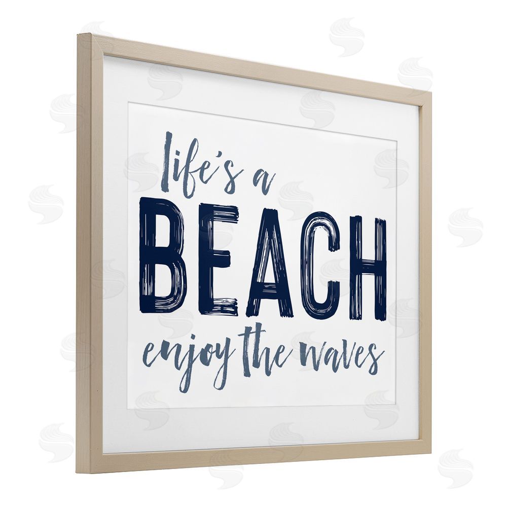 Lettered and Lined Summer Sentiment Enjoy Waves Brown Framed Print Under Glass Wall Art
