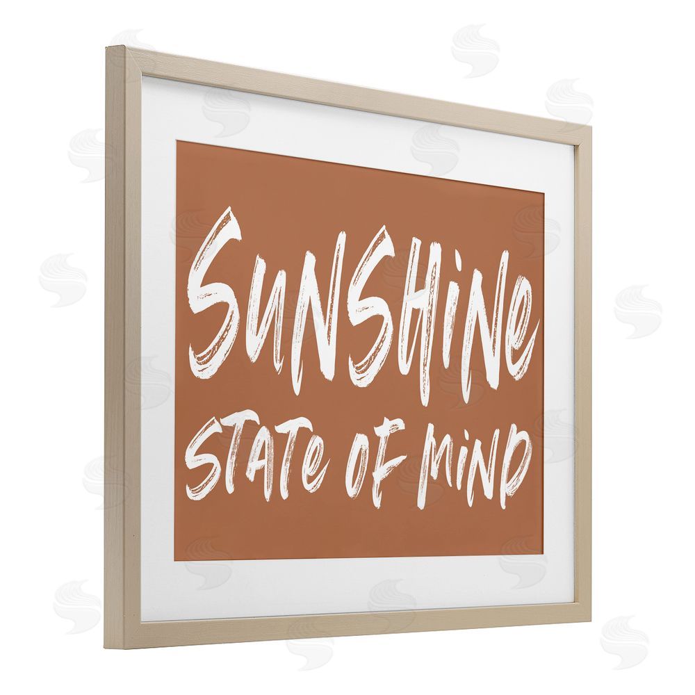Lettered and Lined Summery Sunshine State Of Mind Brown Framed Print Under Glass Wall Art