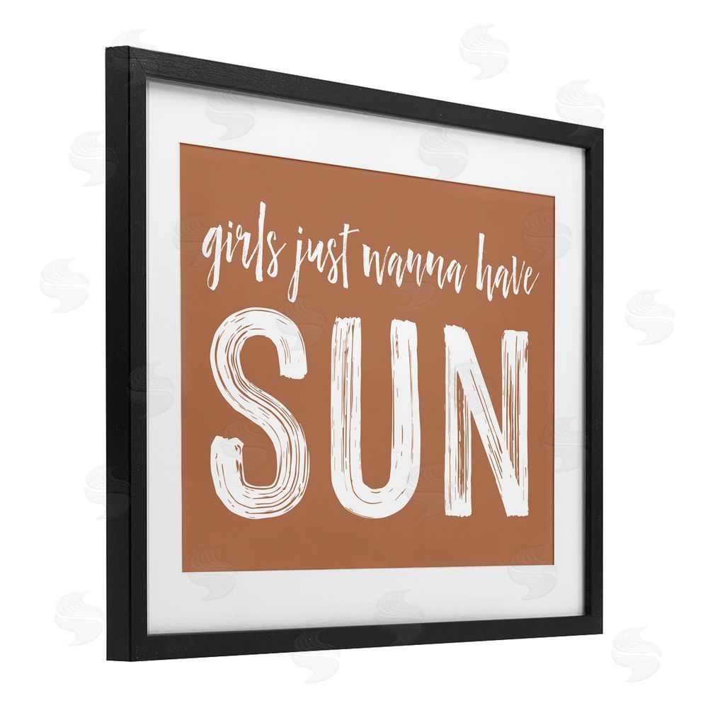 Lettered and Lined Girls Wanna Have Sun Brown Black Framed Print Under Glass Wall Art