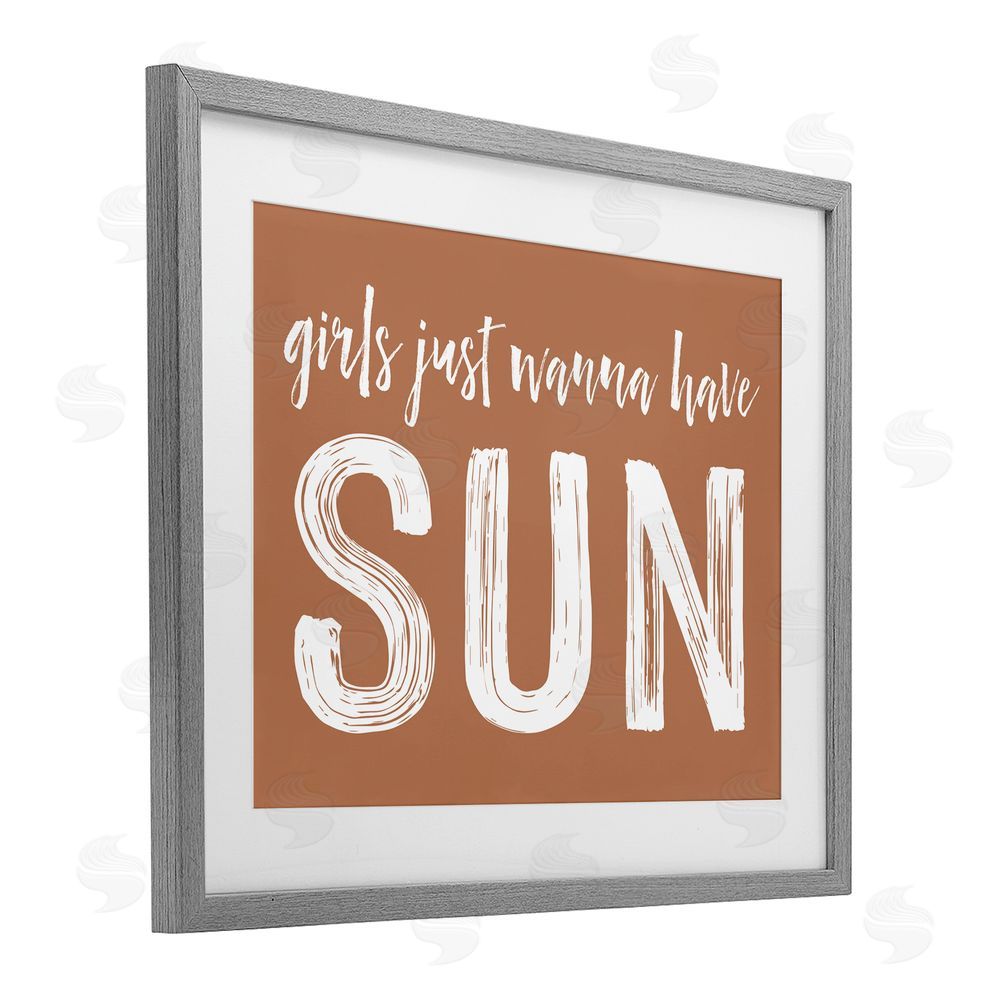 Lettered and Lined Girls Wanna Have Sun Brown Gray Framed Print Under Glass Wall Art