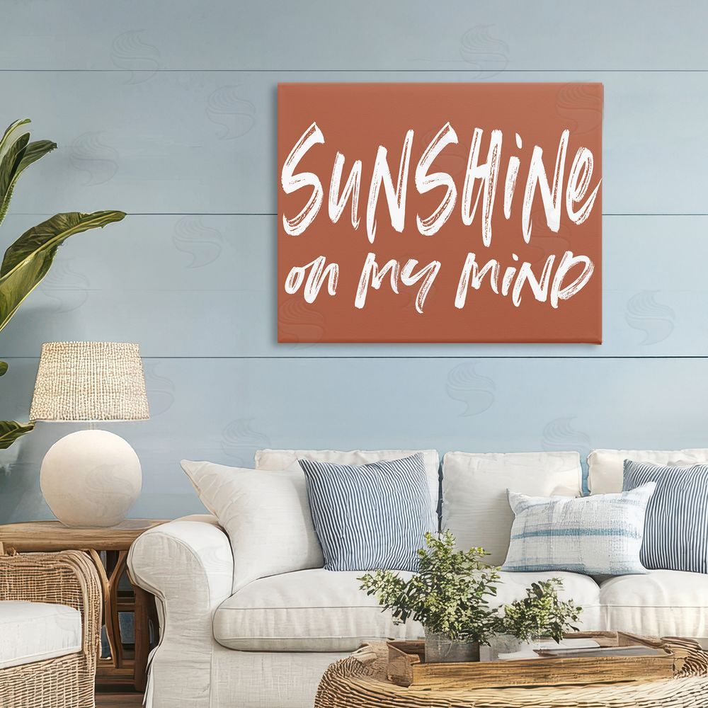 Lettered and Lined Sunshine State Of Mind Brown Stretched Canvas Wall Art Print in Room