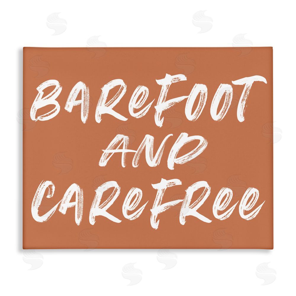 Lettered and Lined Barefoot & Carefree Brown Stretched Canvas Wall Art Print