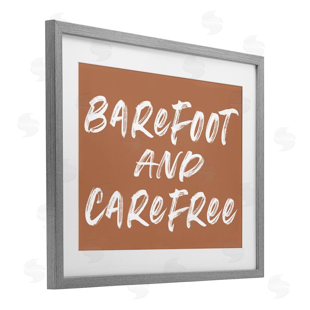 Lettered and Lined Barefoot & Carefree Brown Gray Framed Print Under Glass Wall Art