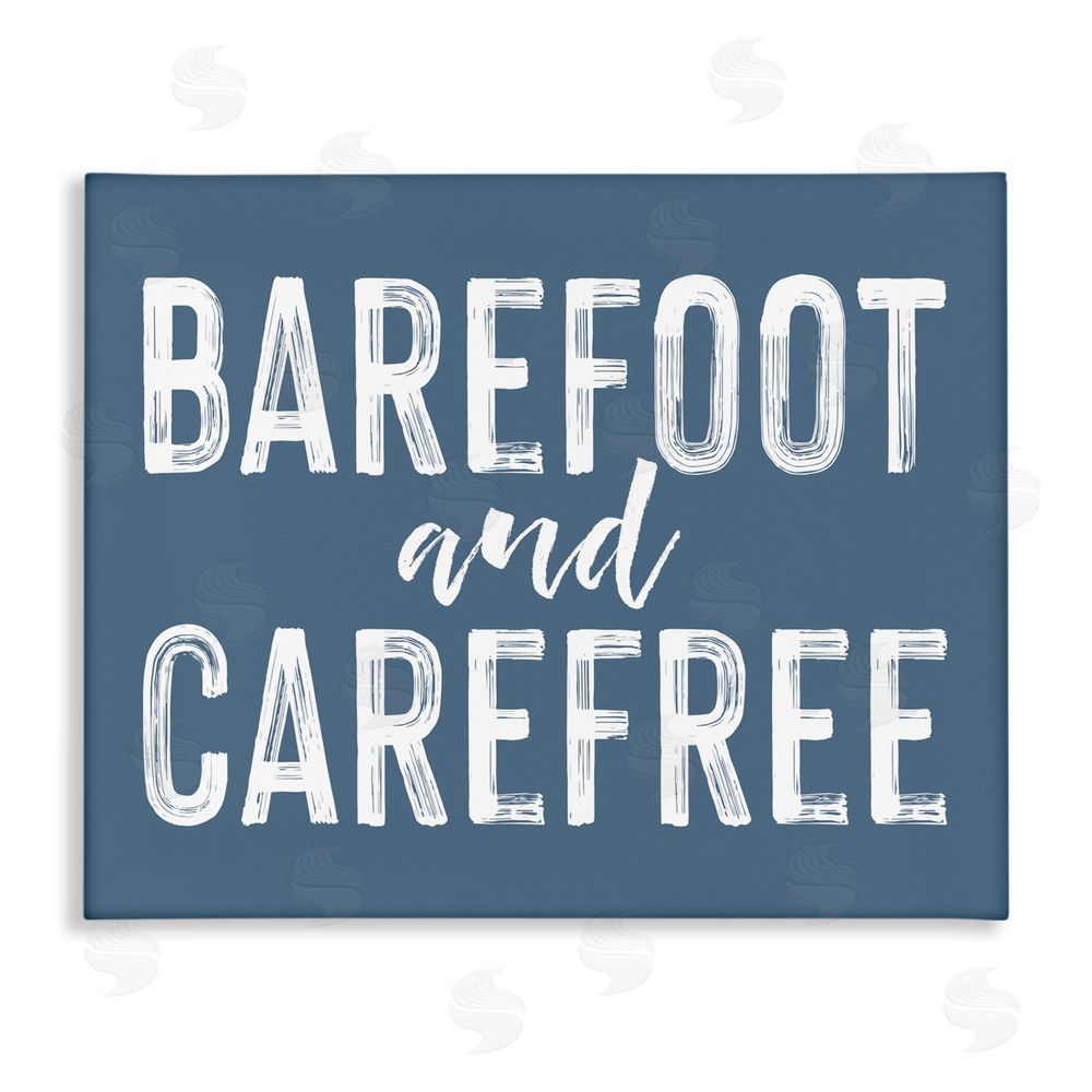 Lettered and Lined Barefoot & Carefree Blue Stretched Canvas Wall Art Print