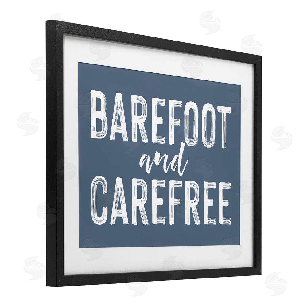 Lettered and Lined Barefoot & Carefree Blue Black Framed Print Under Glass Wall Art