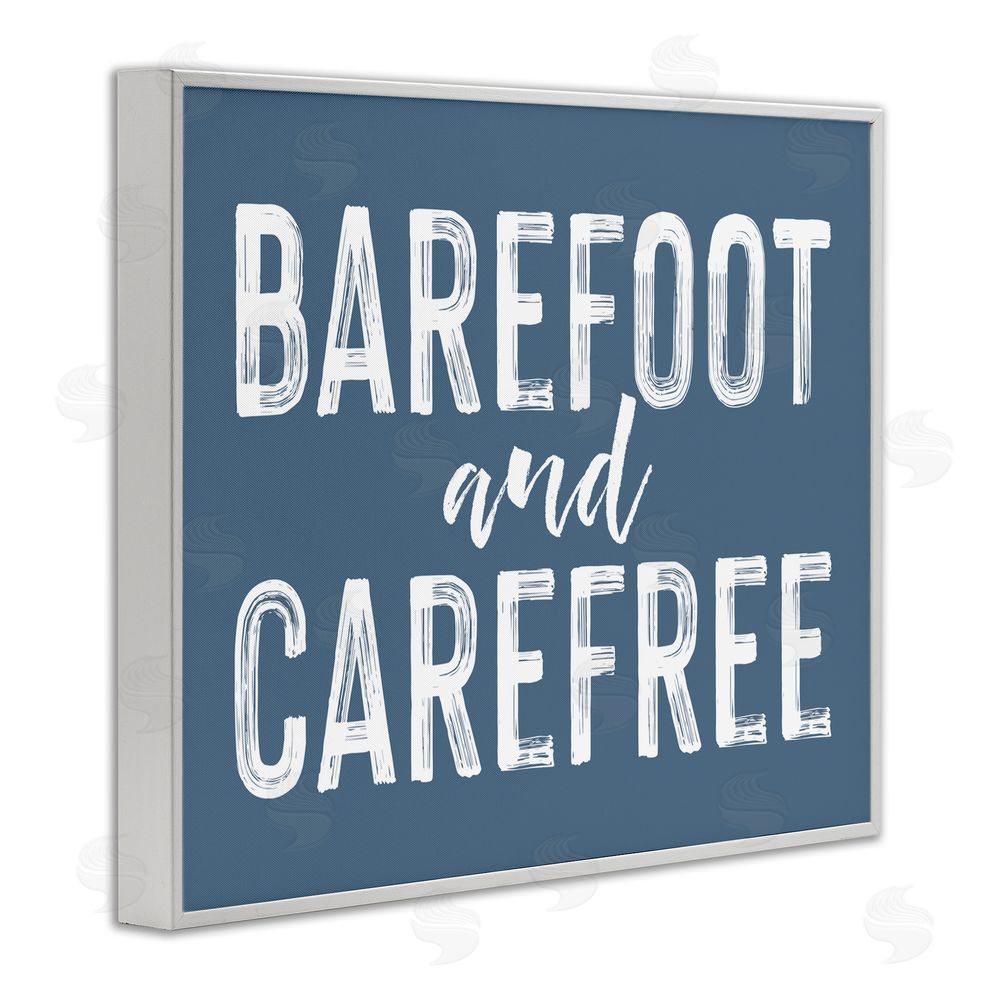 Lettered and Lined Barefoot & Carefree Blue White Framed Giclee Print Wall Art