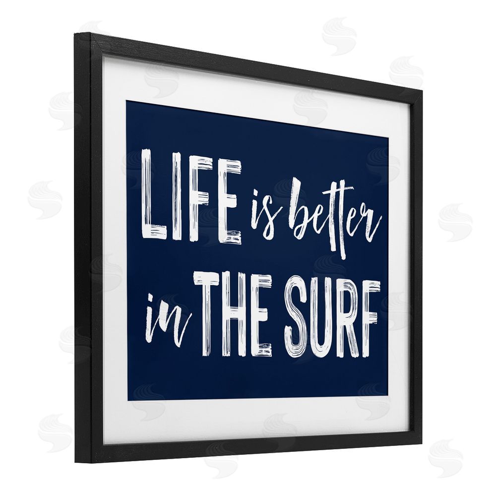 Lettered and Lined Life Better In Surf Black Framed Print Under Glass Wall Art