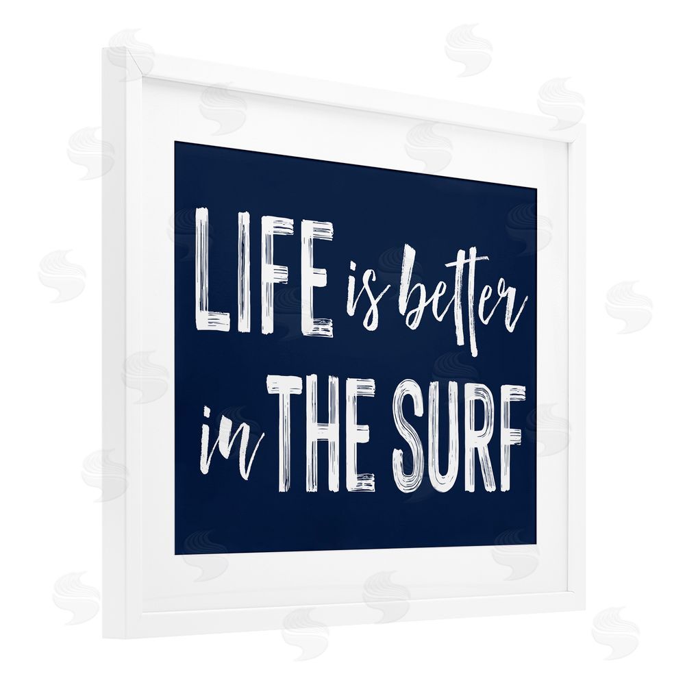 Lettered and Lined Life Better In Surf White Framed Print Under Glass Wall Art