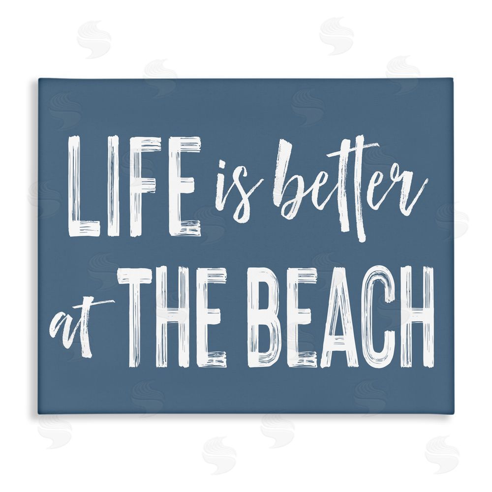 Lettered and Lined Life Better At Beach Blue Stretched Canvas Wall Art Print