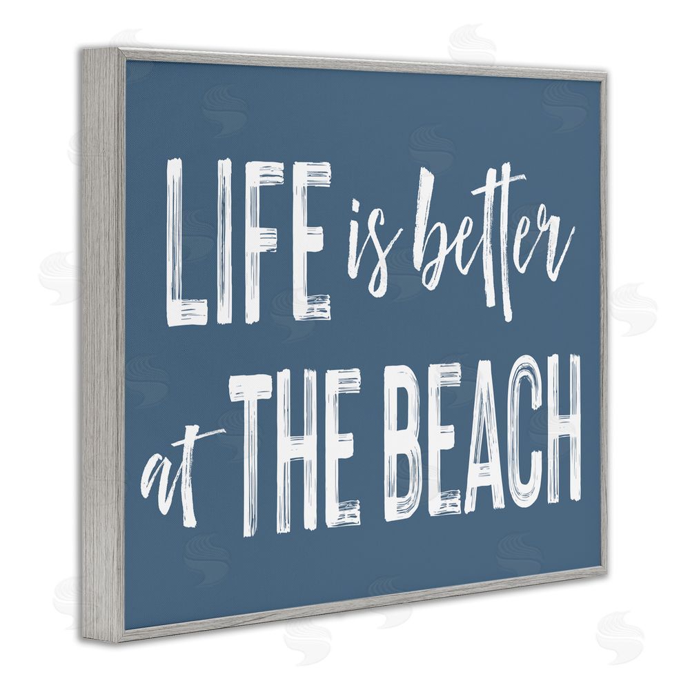 Lettered and Lined Life Better At Beach Blue Gray Framed Giclee Print Wall Art