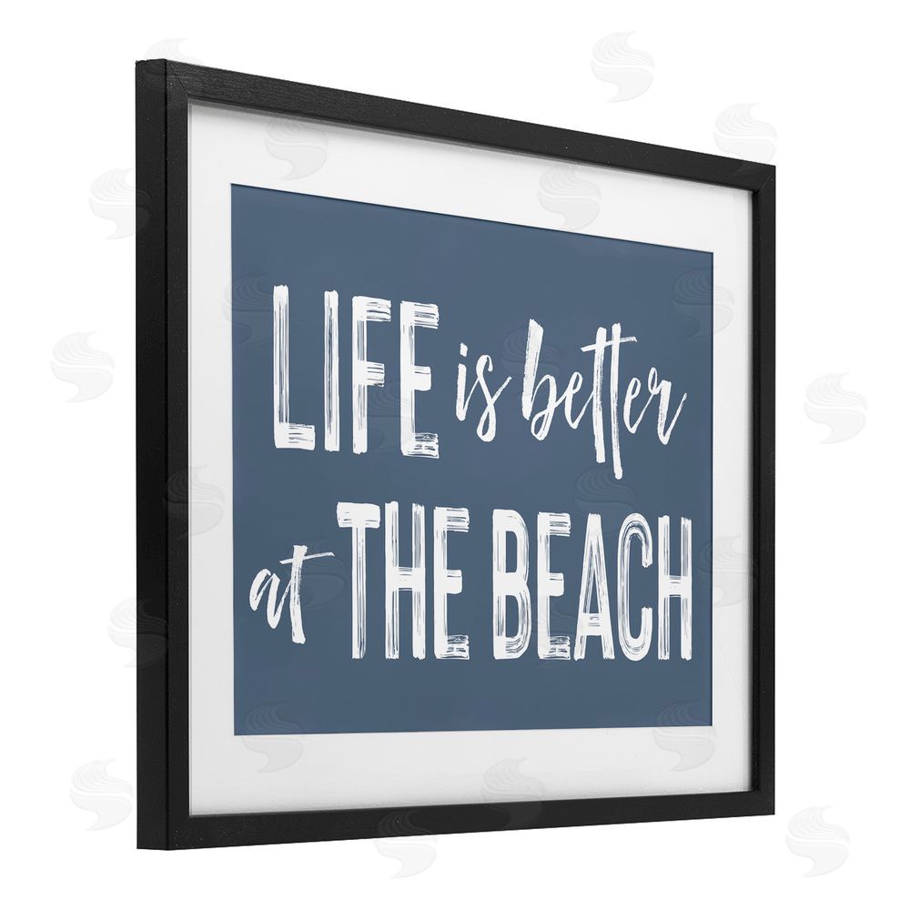 Lettered and Lined Life Better At Beach Blue Black Framed Print Under Glass Wall Art
