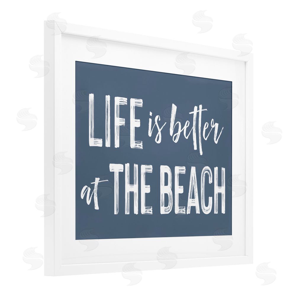 Lettered and Lined Life Better At Beach Blue White Framed Print Under Glass Wall Art
