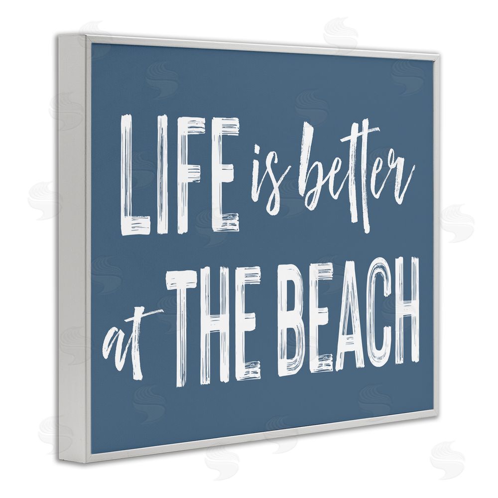 Lettered and Lined Life Better At Beach Blue White Framed Giclee Print Wall Art