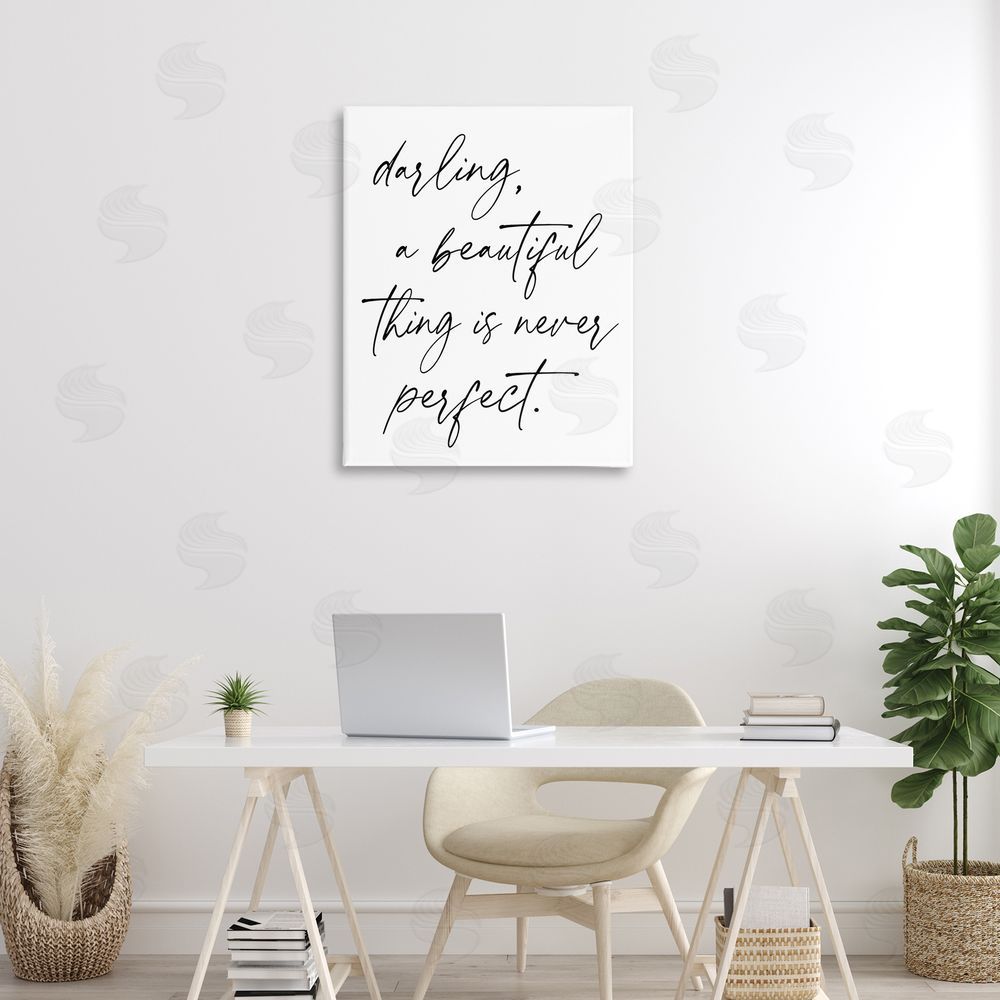 Lettered and Lined A Beautiful Thing Is Never Perfect Stretched Canvas Wall Art Print in Room