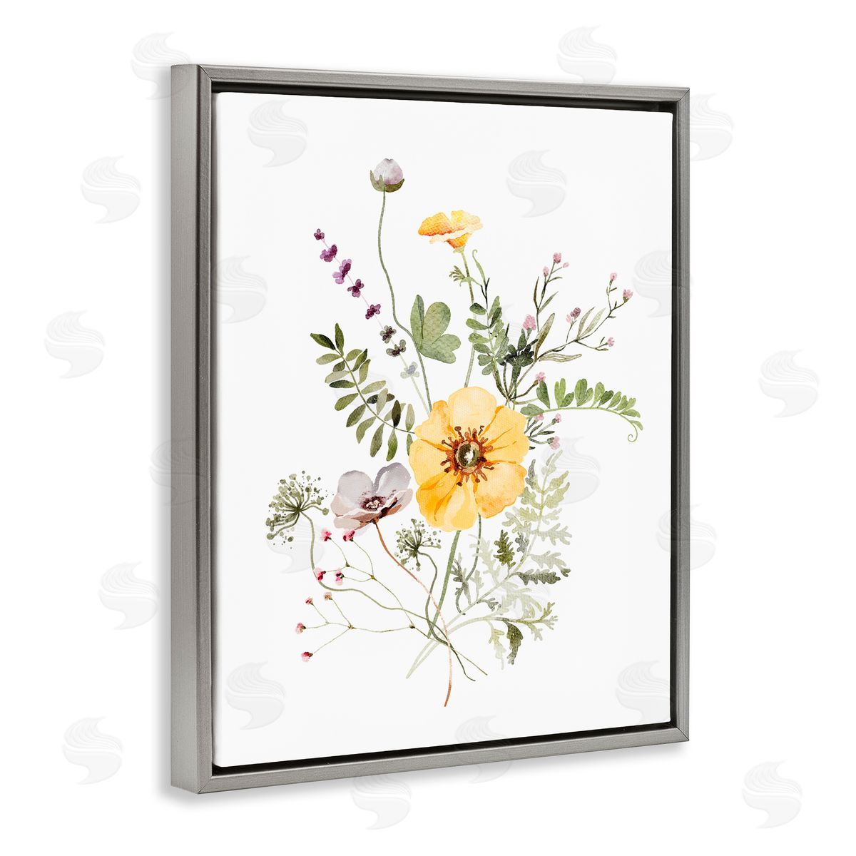 Lettered and Lined Gardening Herb Blooms Gray Floating Frame Canvas Wall Art Print