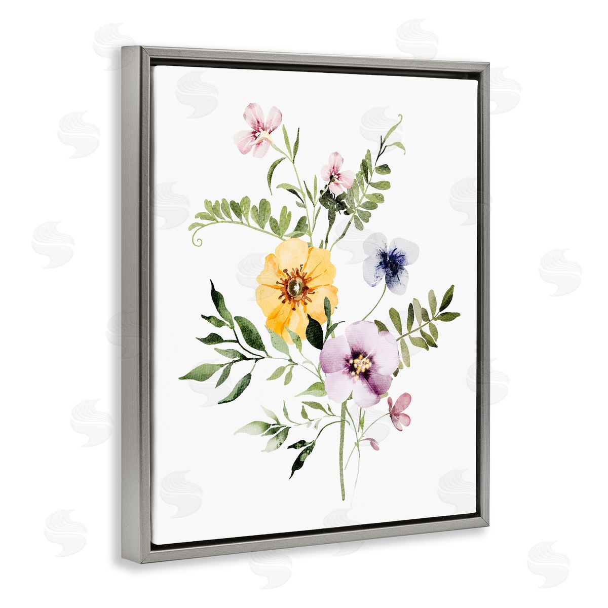 Lettered and Lined Garden Herbs Blooming Gray Floating Frame Canvas Wall Art Print