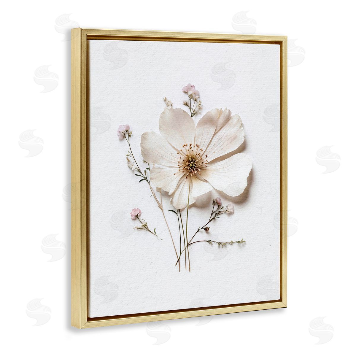 Lettered and Lined Simple Pressed Cottage Flower Gold Floating Frame Canvas Wall Art Print