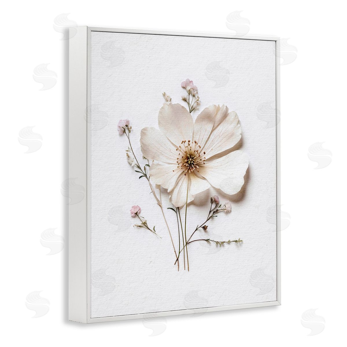 Lettered and Lined Simple Pressed Cottage Flower White Framed Giclee Print Wall Art