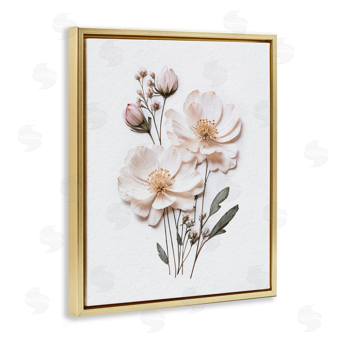 Lettered and Lined Elegant Pressed Flowers Gold Floating Frame Canvas Wall Art Print
