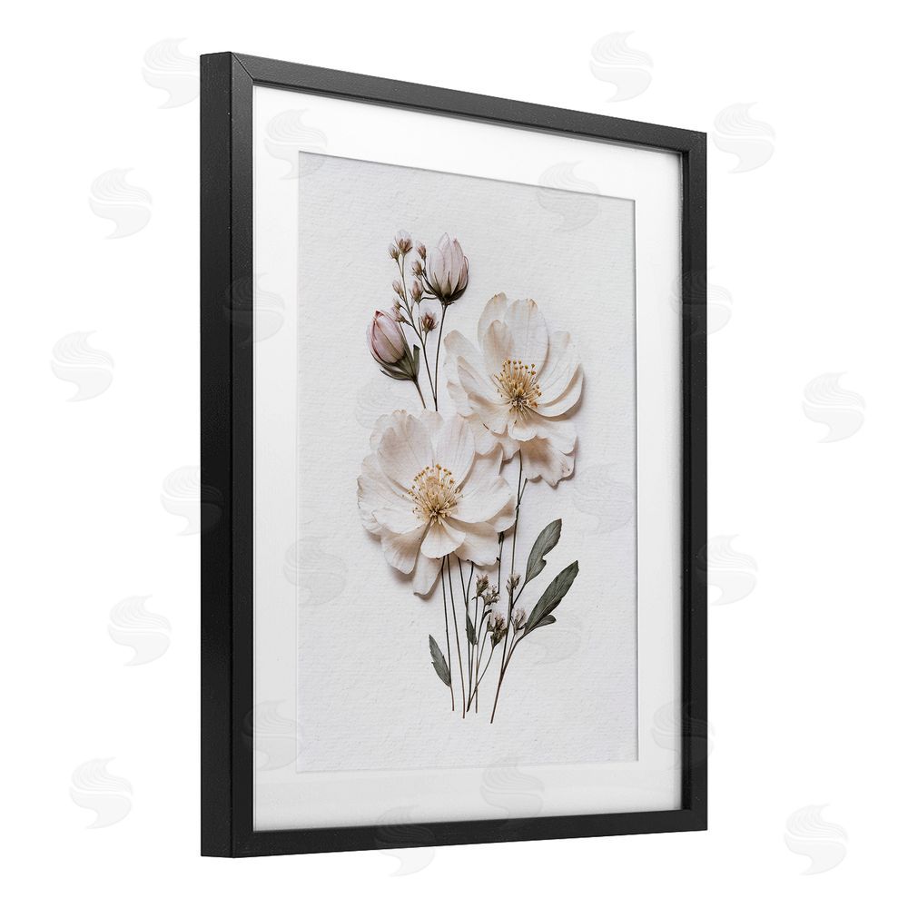Lettered and Lined Elegant Pressed Flowers Black Framed Print Under Glass Wall Art