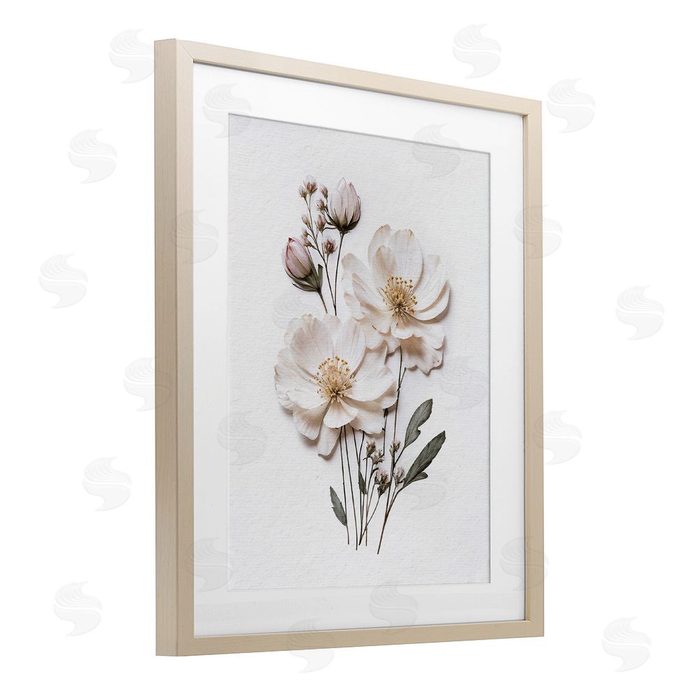 Lettered and Lined Elegant Pressed Flowers Brown Framed Print Under Glass Wall Art
