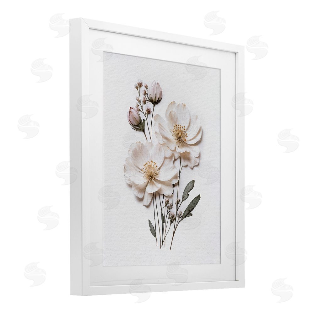 Lettered and Lined Elegant Pressed Flowers White Framed Print Under Glass Wall Art