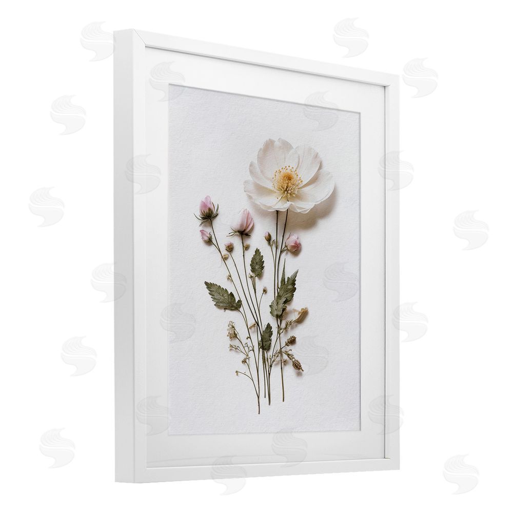 Lettered and Lined Simple Pressed Flowers White Framed Print Under Glass Wall Art