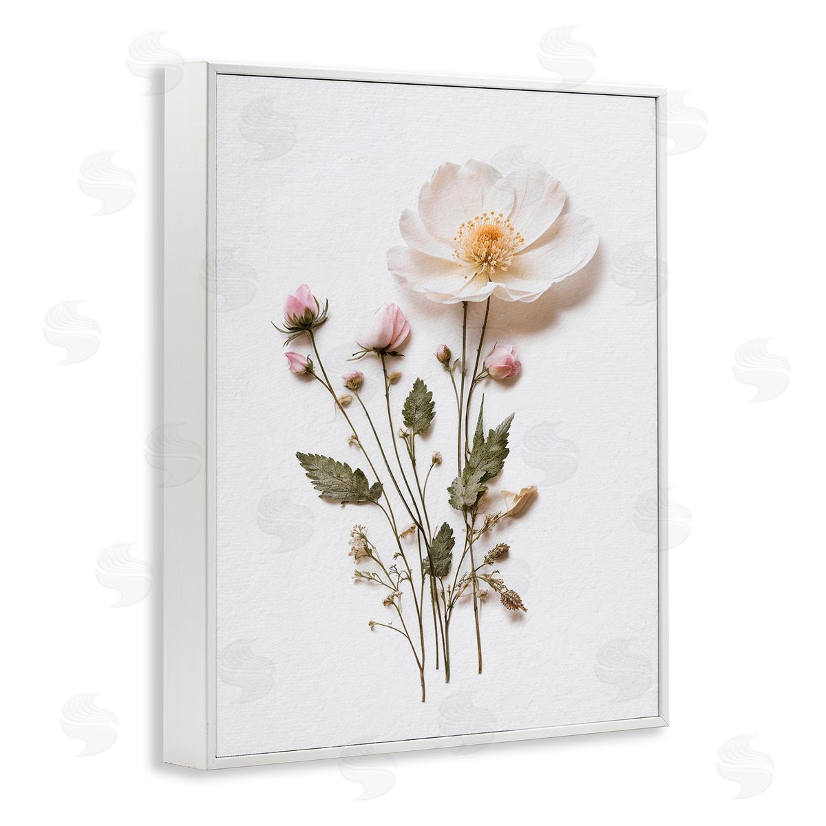 Lettered and Lined Simple Pressed Flowers White Framed Giclee Print Wall Art